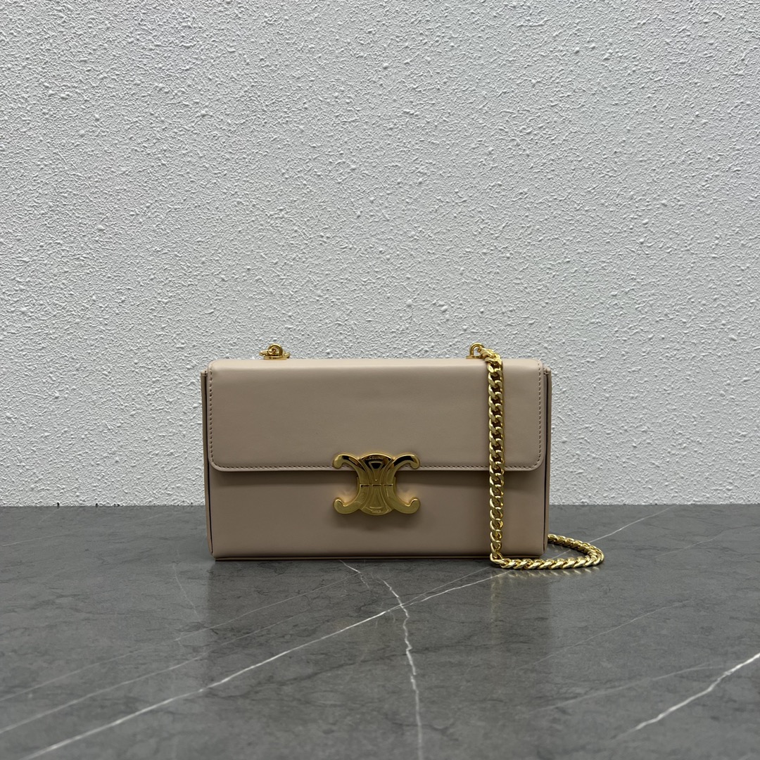 Celine Chain Box Triomphe Shoulder Bag In Smooth Calfskin Dark Beige 199992